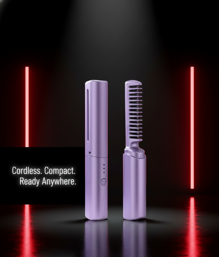 Meneflix Portable Mini Hair Straightener Cordless Rechargeable Mini Adjustable Hair Straightener Hot Comb